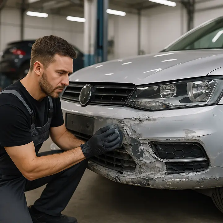 Paint booth finishing SUV after repair