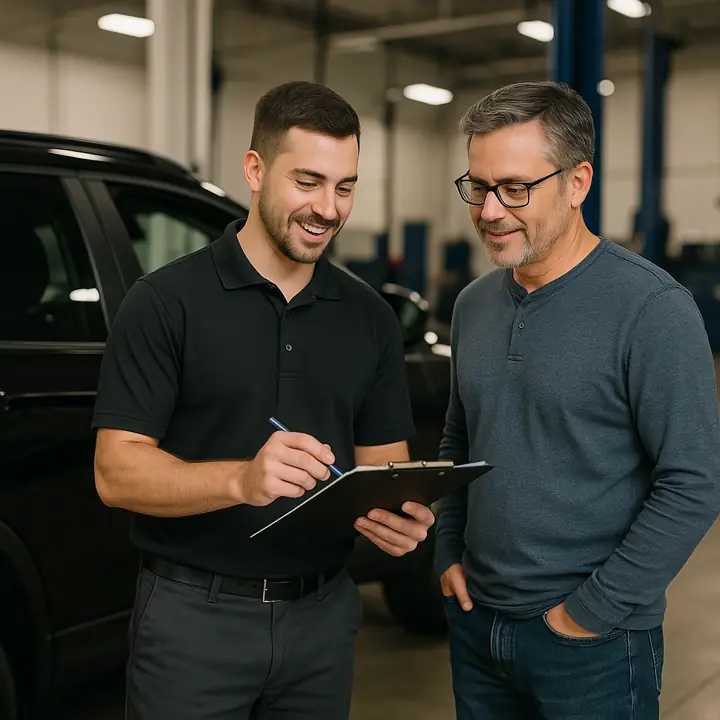 Service advisor reviewing repair plan with customer